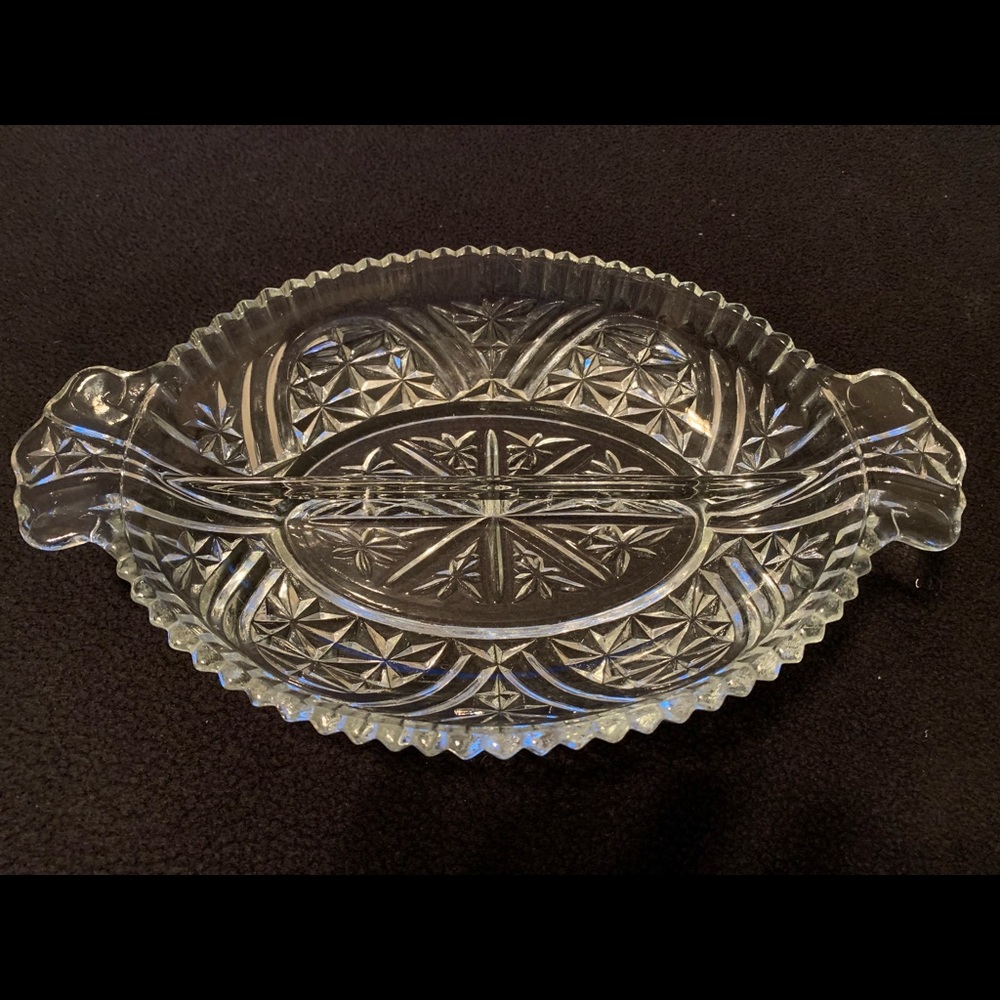 Depression glass divided relish dish